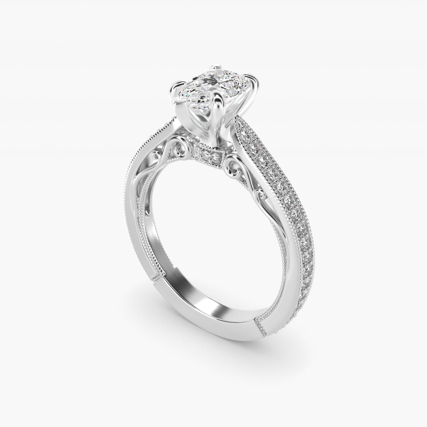 Enchanted Scroll Vintage-Style Engagement Ring In 14K White Gold By James Allen - Pear Center
