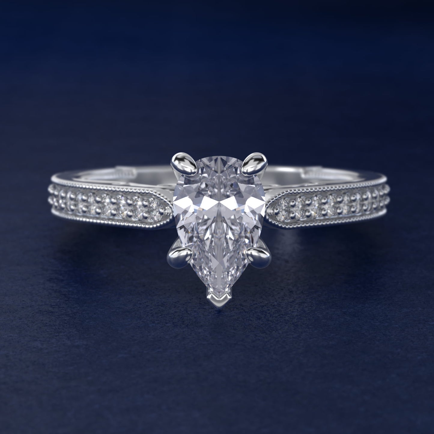 Enchanted Scroll Vintage-Style Engagement Ring In 14K White Gold By James Allen - Pear Center