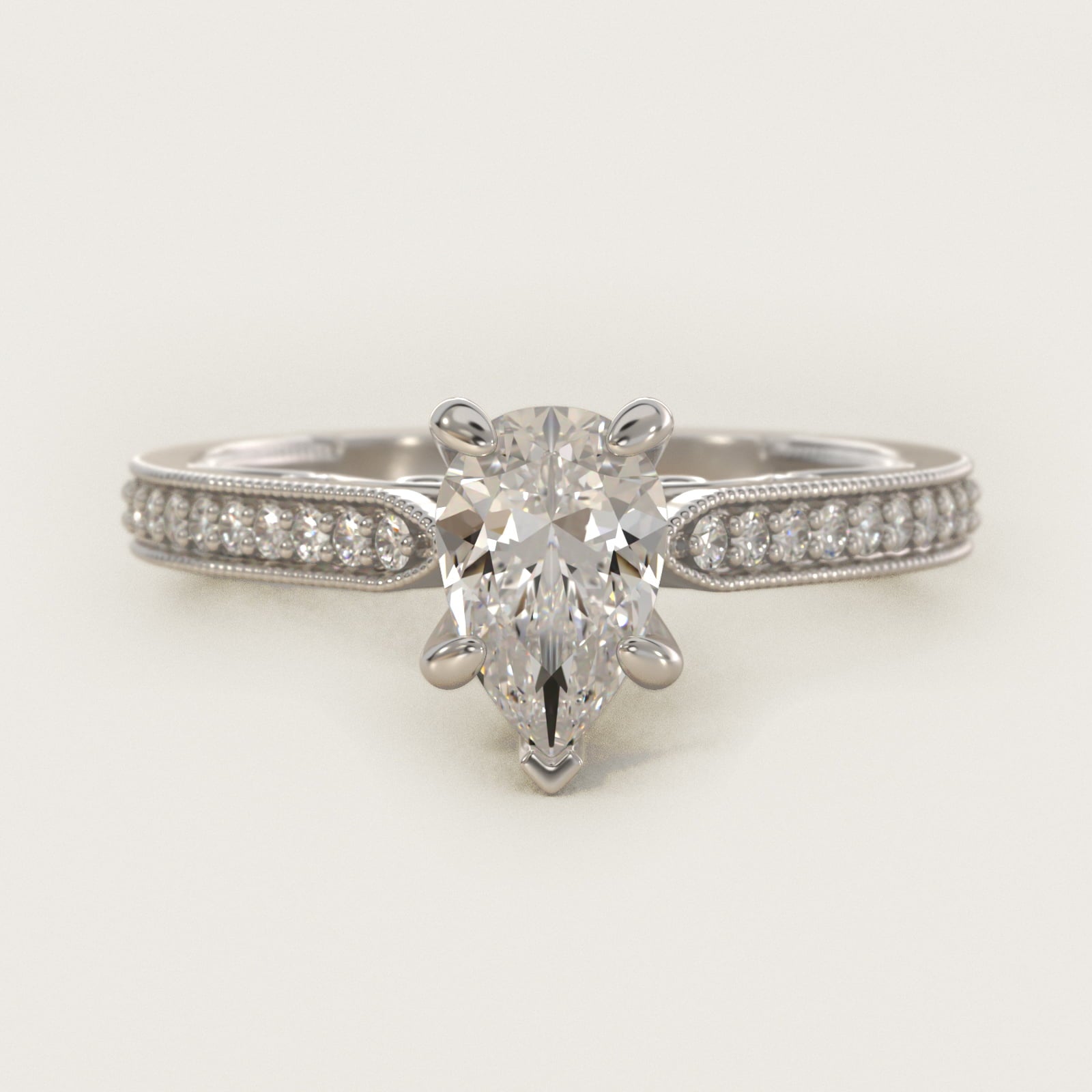Enchanted Scroll Vintage-Style Engagement Ring In 14K White Gold By James Allen - Pear Center