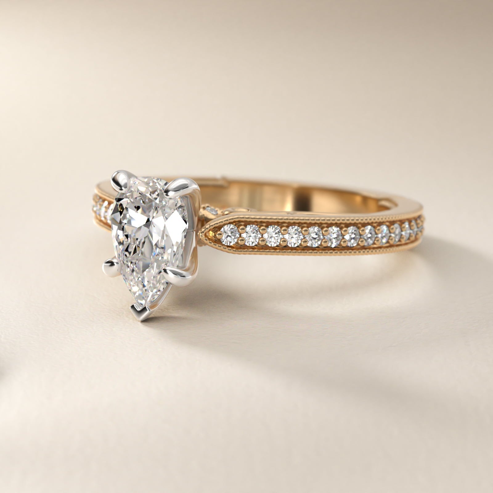 Enchanted Scroll Vintage-Style Engagement Ring In 18k Yellow Gold By James Allen - Pear Center