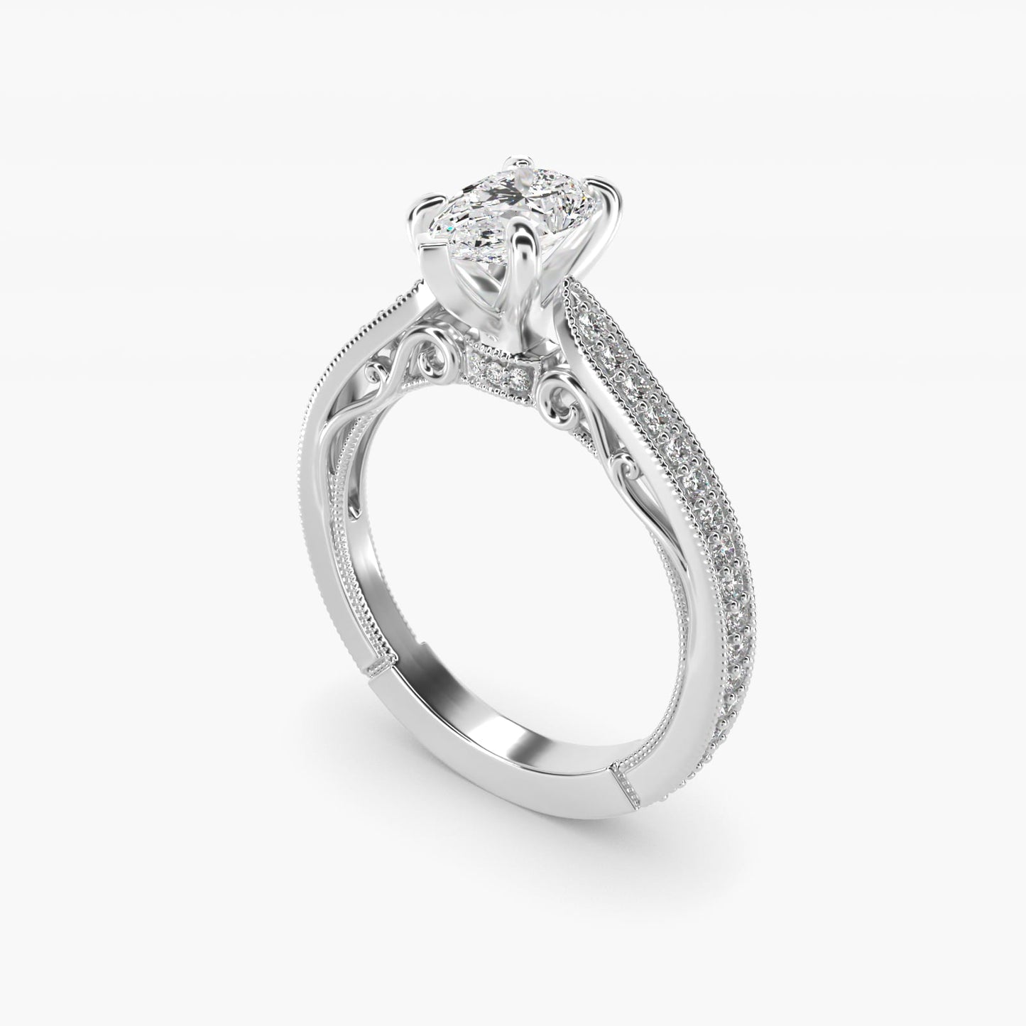 Enchanted Scroll Vintage-Style Engagement Ring In Platinum By James Allen - Pear Center