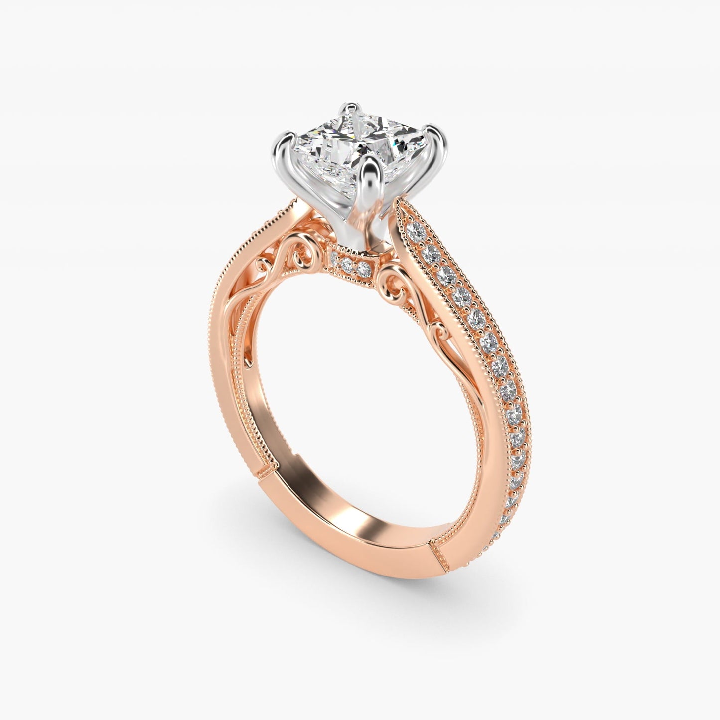 Enchanted Scroll Vintage-Style Engagement Ring In 18k Rose Gold By James Allen - Princess Center