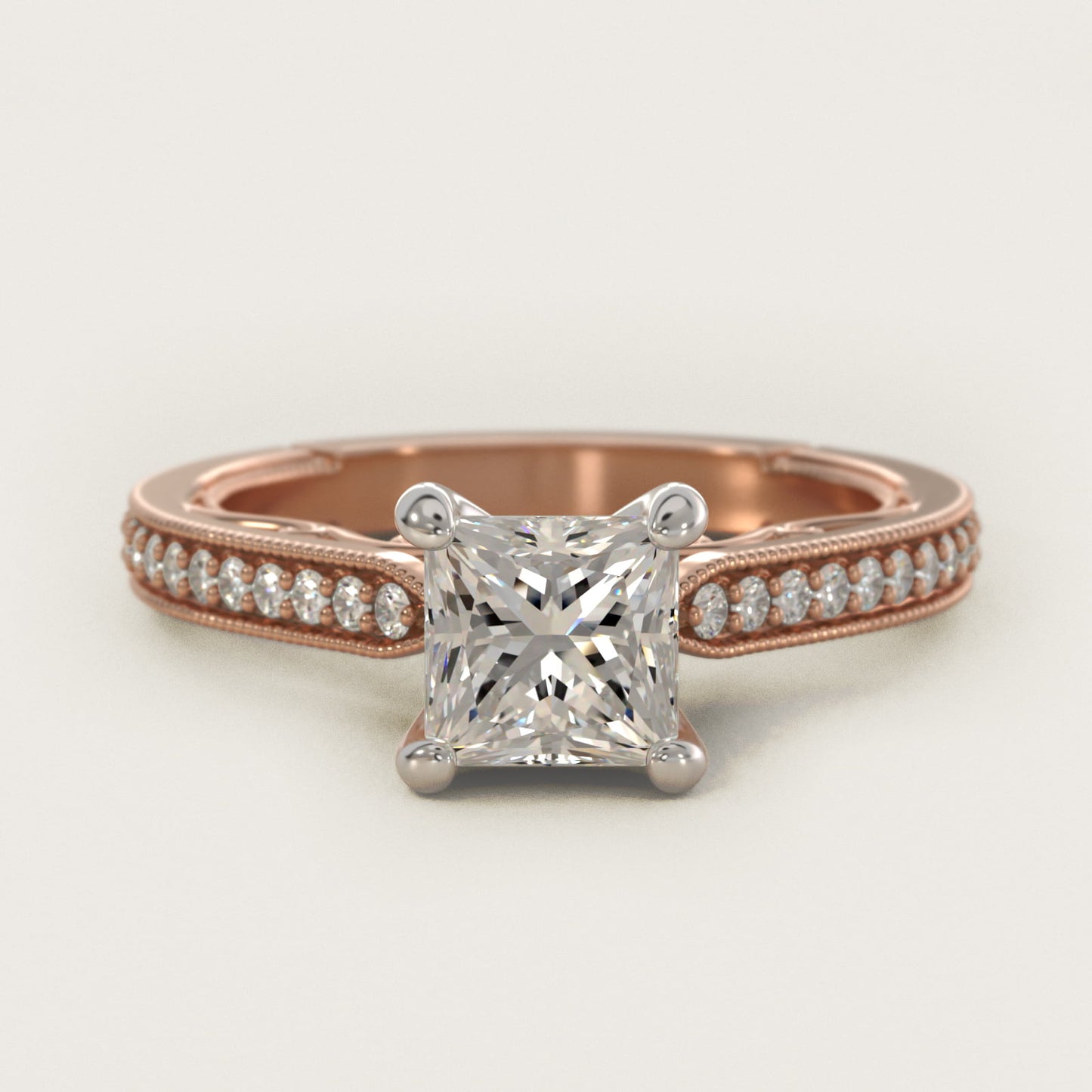 Enchanted Scroll Vintage-Style Engagement Ring In 14K Rose Gold By James Allen - Princess Center