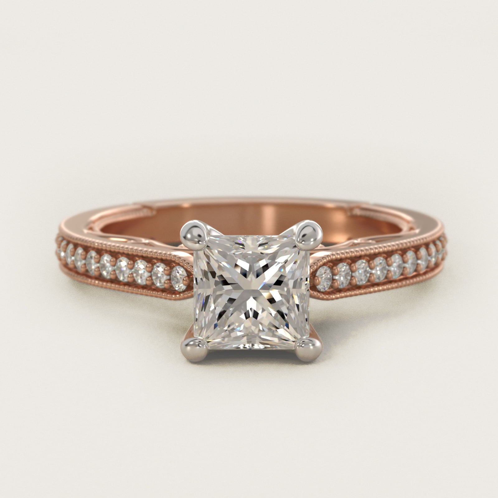 Enchanted Scroll Vintage-Style Engagement Ring In 14K Rose Gold By James Allen - Princess Center