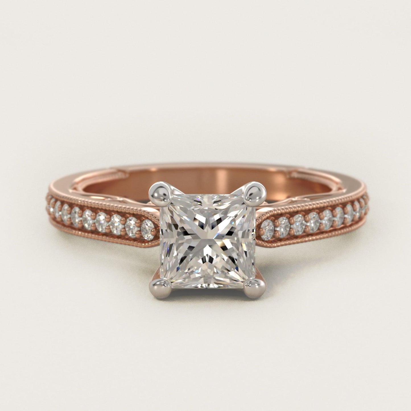 Enchanted Scroll Vintage-Style Engagement Ring In 18k Rose Gold By James Allen - Princess Center