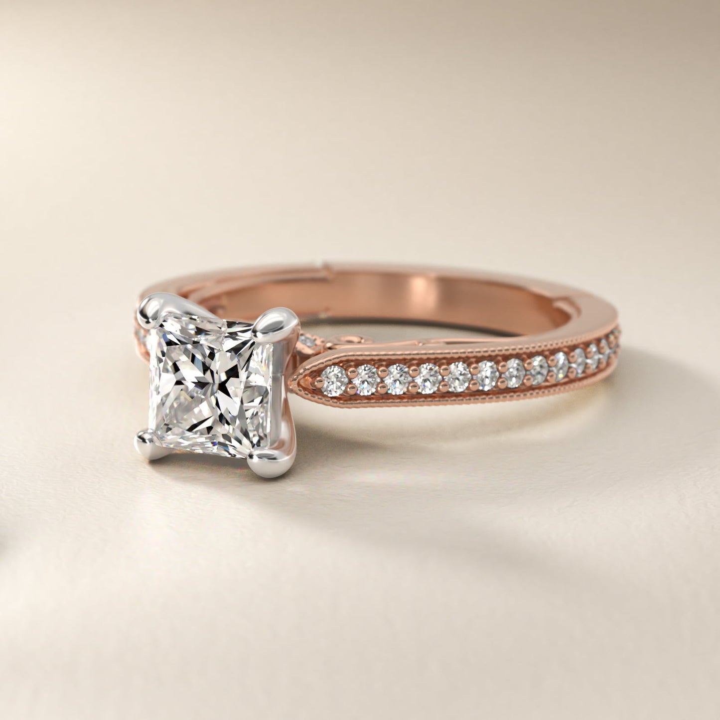 Enchanted Scroll Vintage-Style Engagement Ring In 14K Rose Gold By James Allen - Princess Center