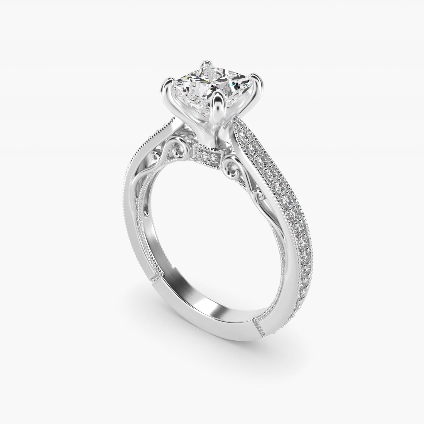 Enchanted Scroll Vintage-Style Engagement Ring In 14K White Gold By James Allen - Princess Center