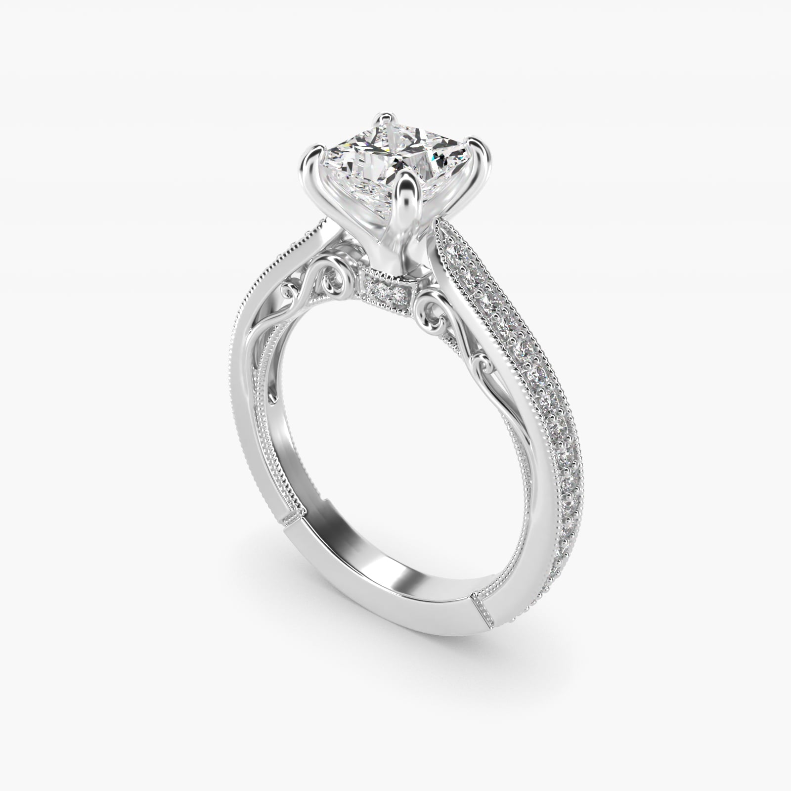 Enchanted Scroll Vintage-Style Engagement Ring In 18k White Gold By James Allen - Princess Center