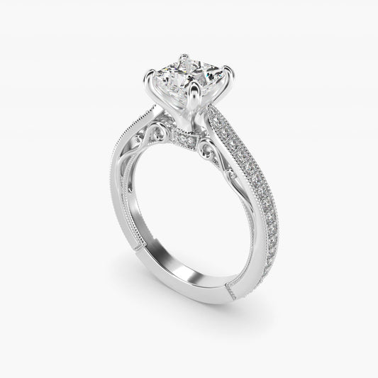 Enchanted Scroll Vintage-Style Engagement Ring In 18k White Gold By James Allen - Princess Center