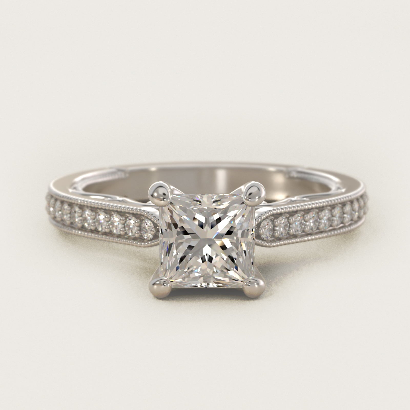 Enchanted Scroll Vintage-Style Engagement Ring In 14K White Gold By James Allen - Princess Center