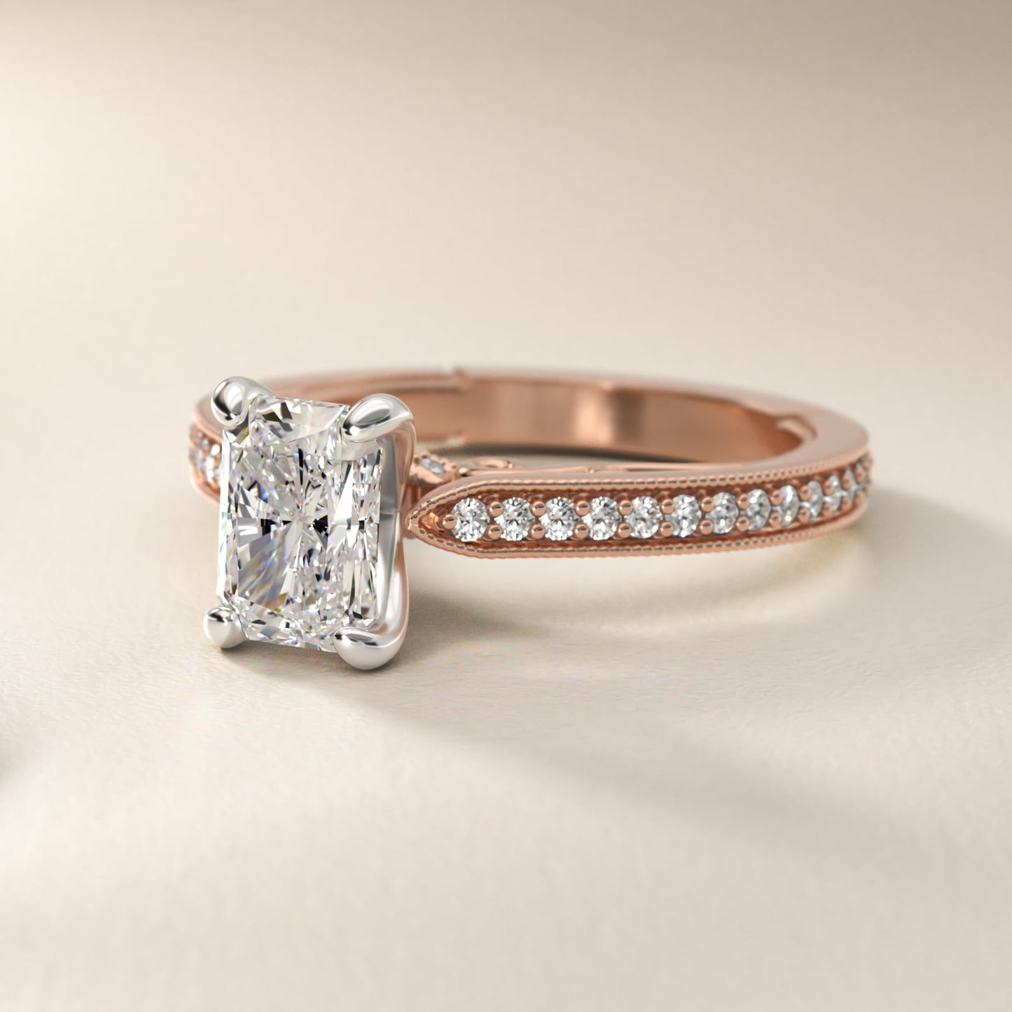 Enchanted Scroll Vintage-Style Engagement Ring In 14K Rose Gold By James Allen - Radiant Center
