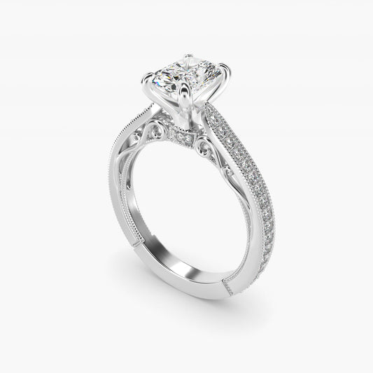 Enchanted Scroll Vintage-Style Engagement Ring In 18k White Gold By James Allen - Radiant Center