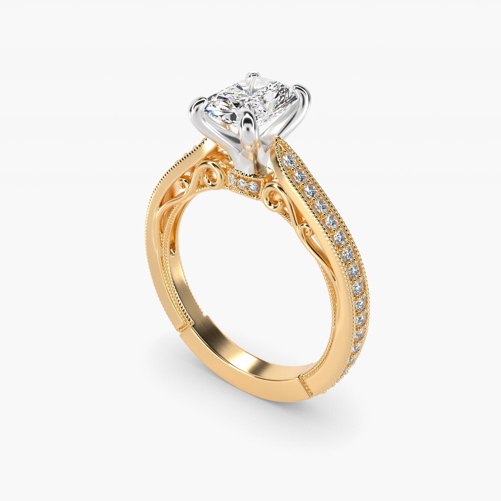 Enchanted Scroll Vintage-Style Engagement Ring In 18k Yellow Gold By James Allen - Radiant Center