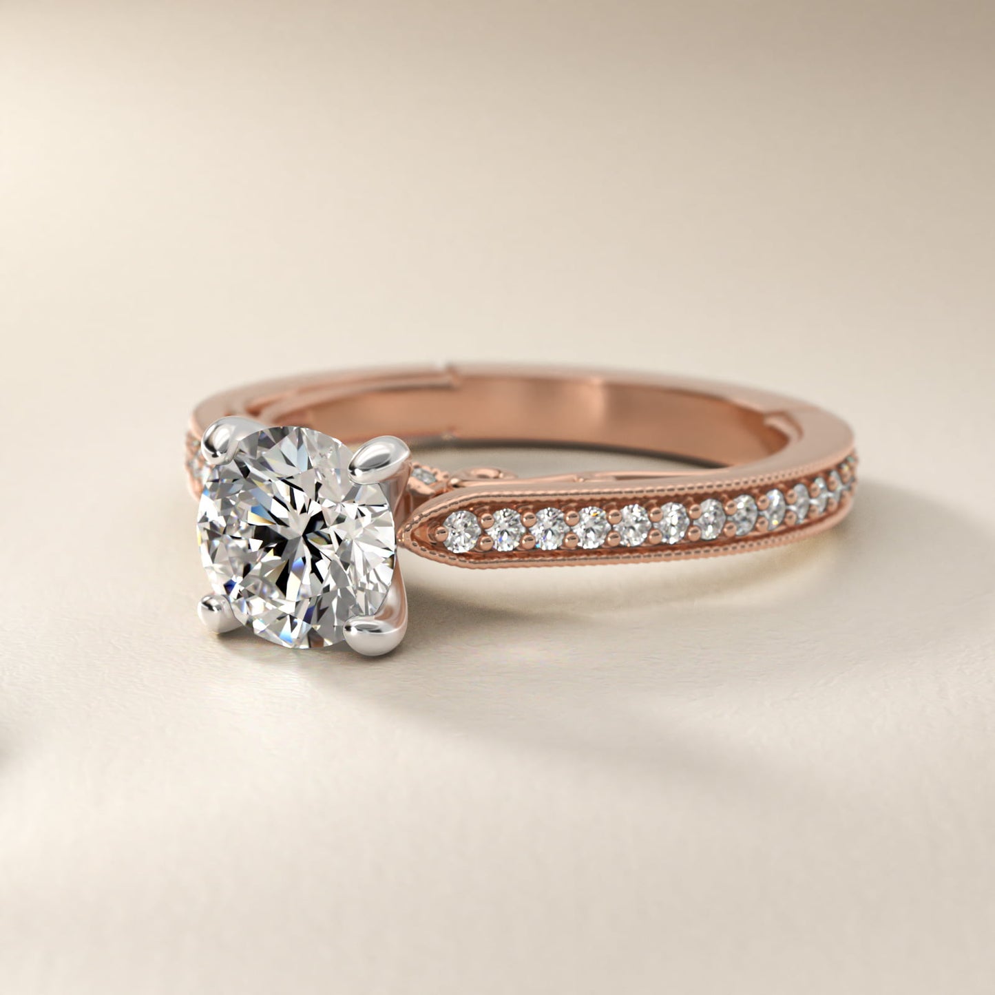 Enchanted Scroll Vintage-Style Engagement Ring In 14K Rose Gold By James Allen - Round Center