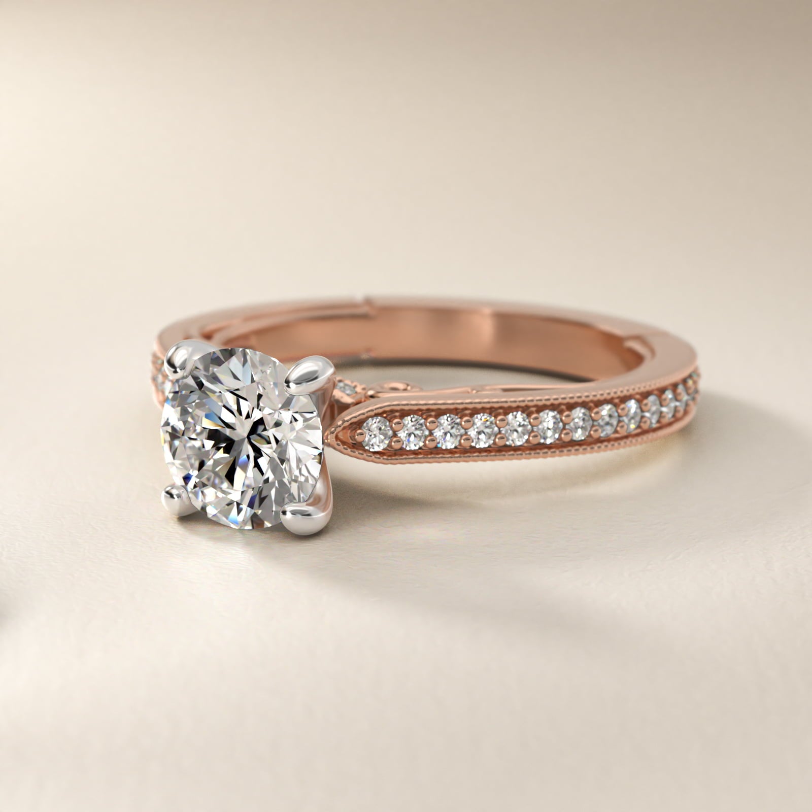 Enchanted Scroll Vintage-Style Engagement Ring In 14K Rose Gold By James Allen - Round Center