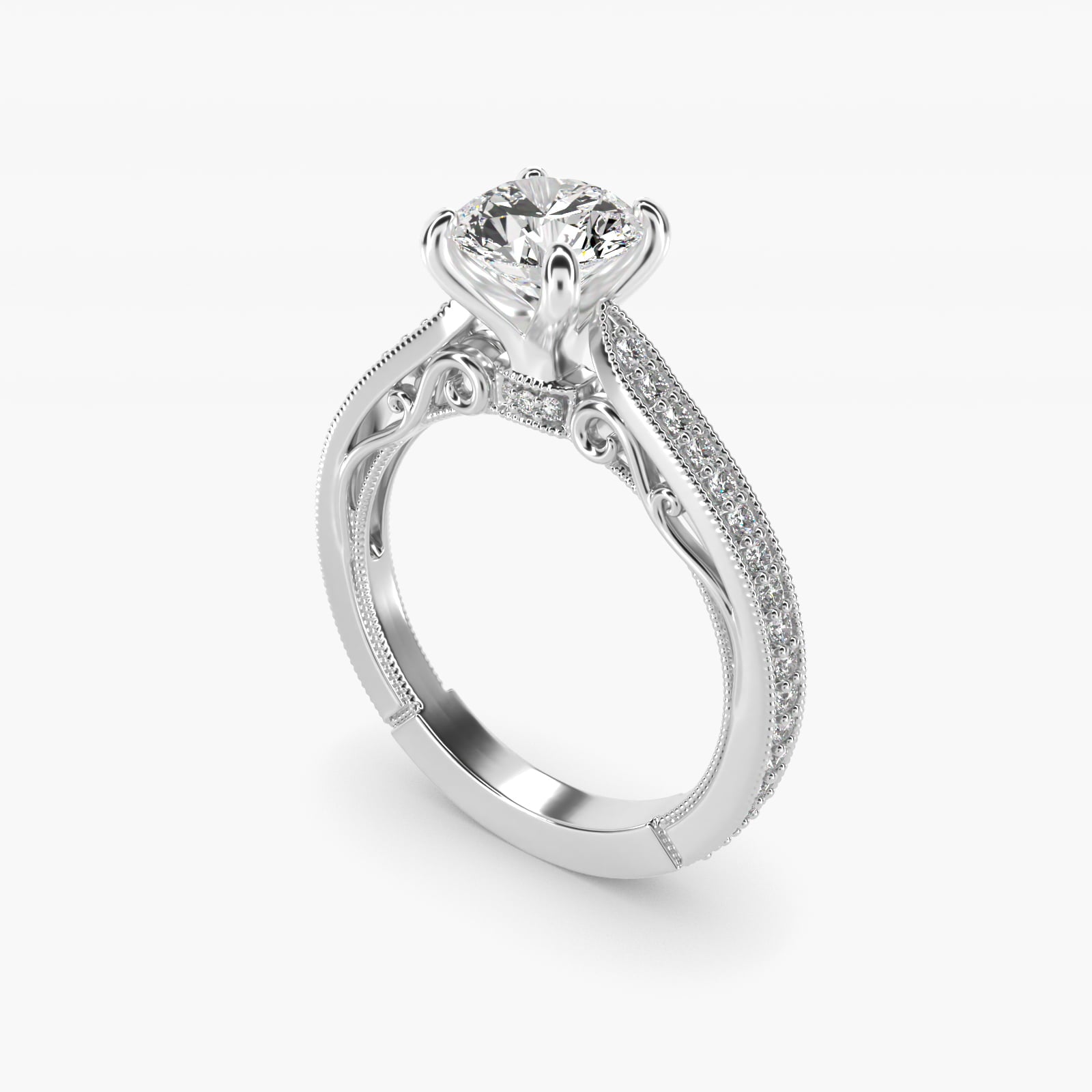 Enchanted Scroll Vintage-Style Engagement Ring In 14K White Gold By James Allen - Round Center