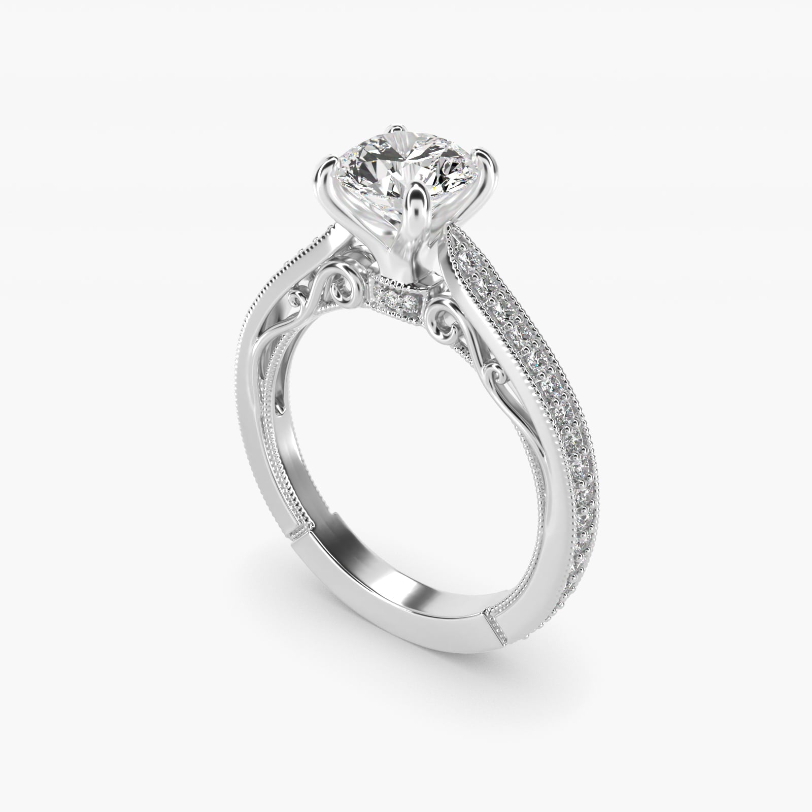 Enchanted Scroll Vintage-Style Engagement Ring In Platinum By James Allen - Round Center