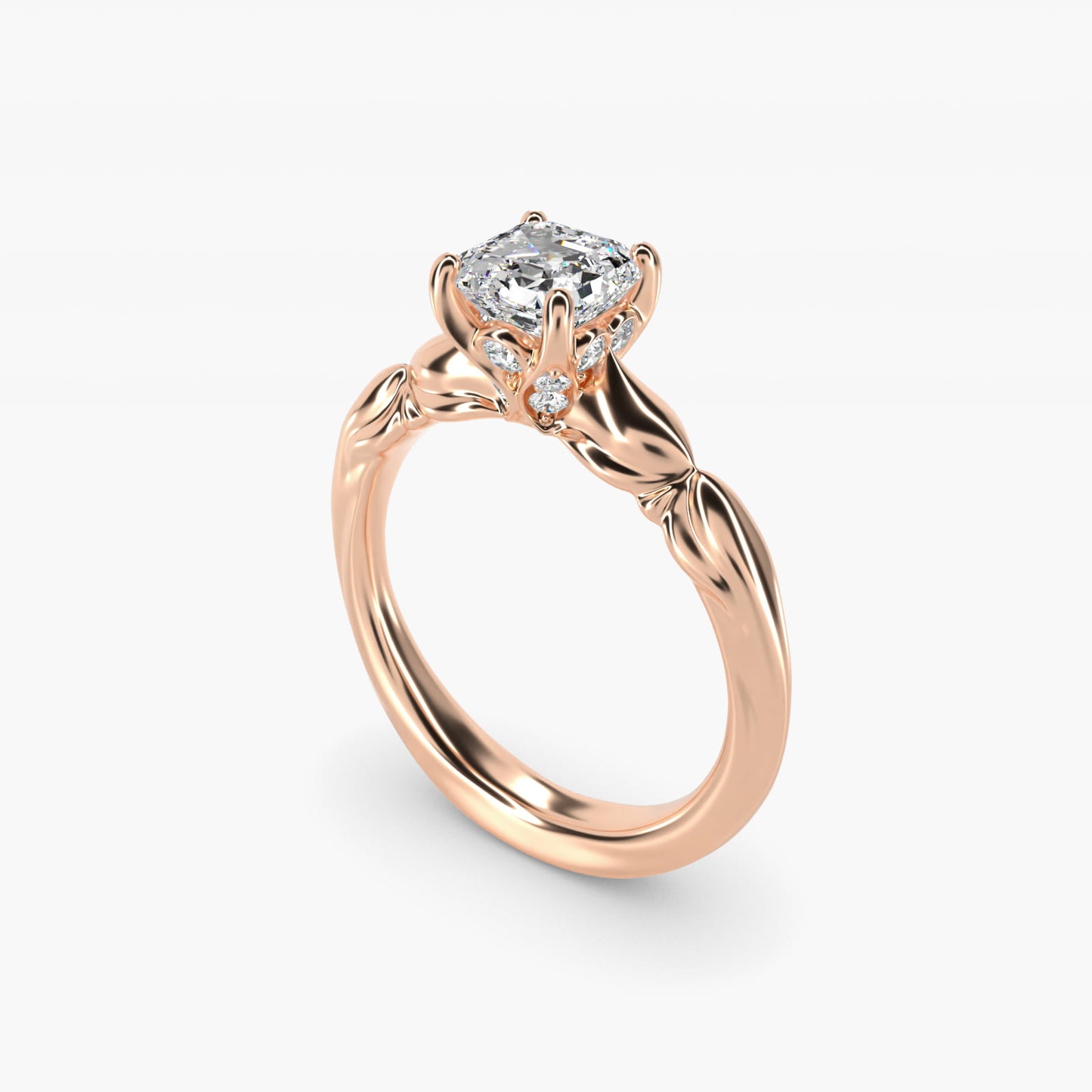Engraved Solitaire Plus Diamond Engagement Ring in 14k Rose Gold - Asscher Center