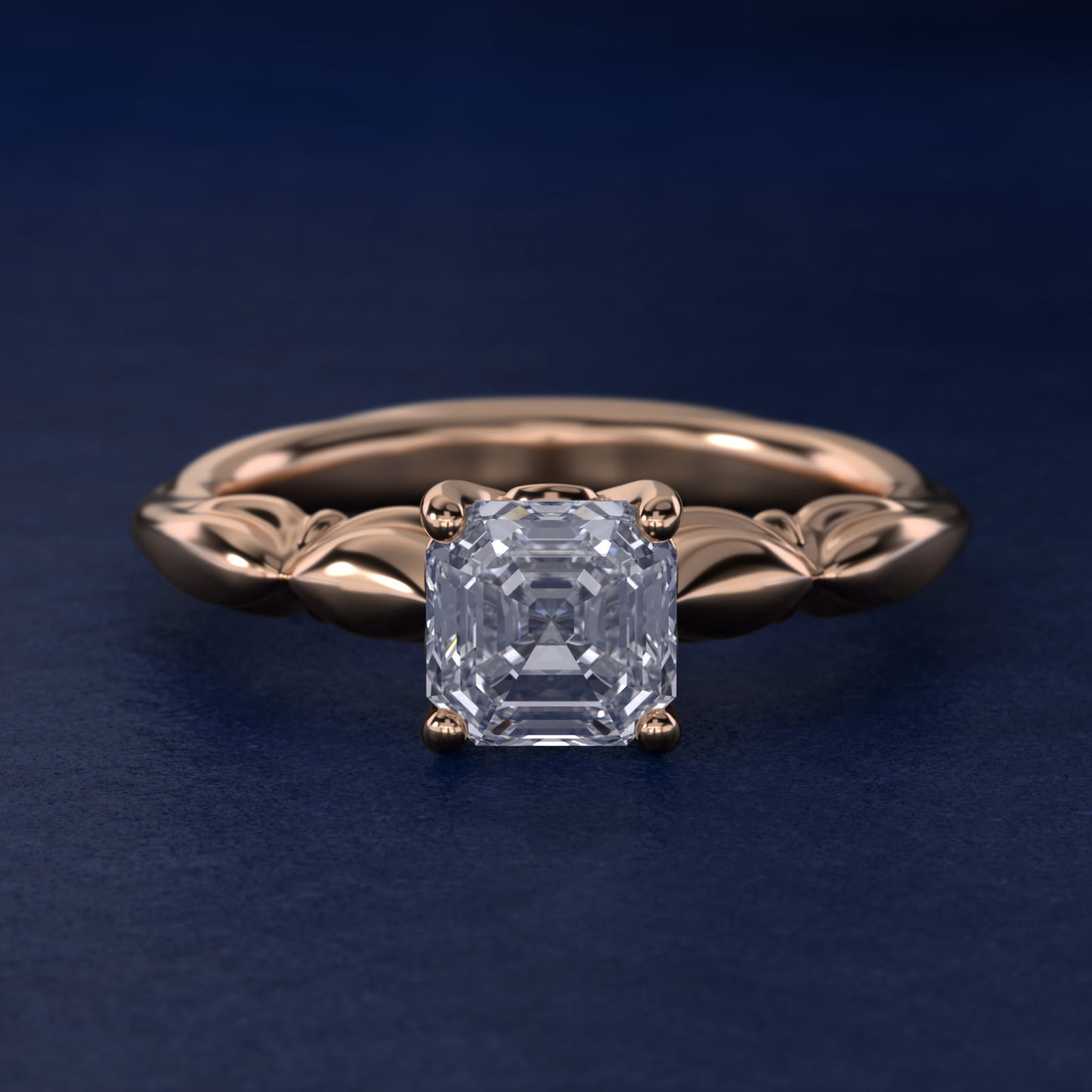 Engraved Solitaire Plus Diamond Engagement Ring in 14k Rose Gold - Asscher Center