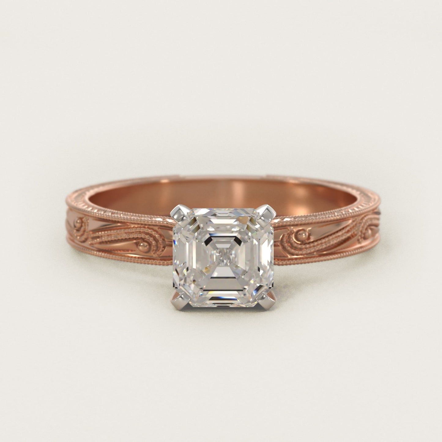 Engraved Solitaire Engagement Ring In 14K Rose Gold By James Allen - Asscher Center