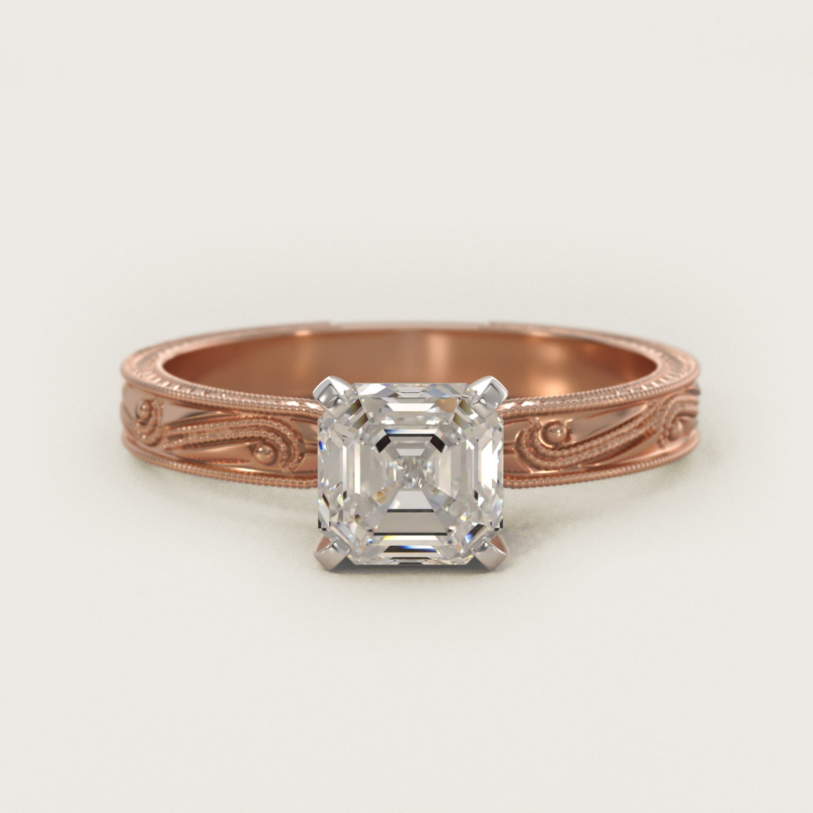 Engraved Solitaire Engagement Ring In 18k Rose Gold By James Allen - Asscher Center