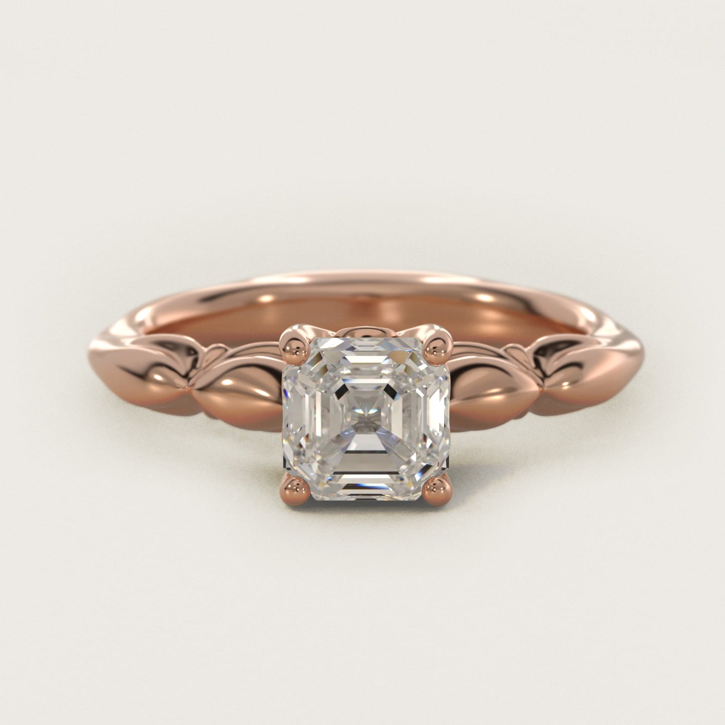 Engraved Solitaire Plus Diamond Engagement Ring in 14k Rose Gold - Asscher Center