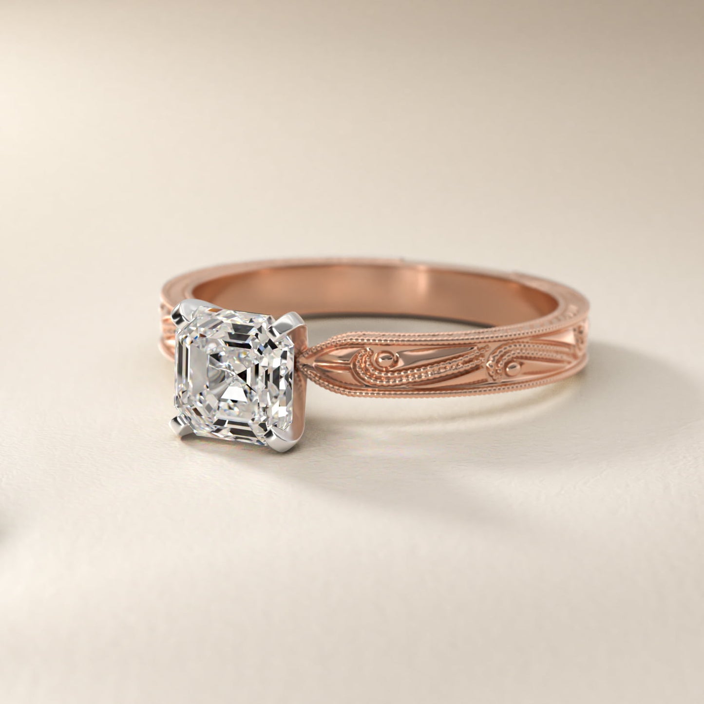 Engraved Solitaire Engagement Ring In 18k Rose Gold By James Allen - Asscher Center