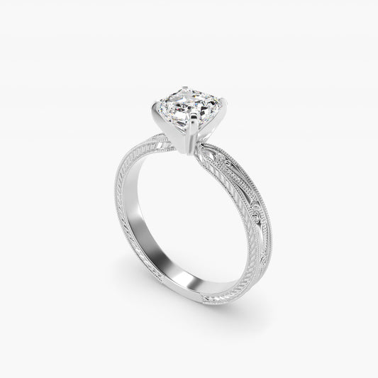 Engraved Solitaire Engagement Ring In 18k White Gold By James Allen - Asscher Center
