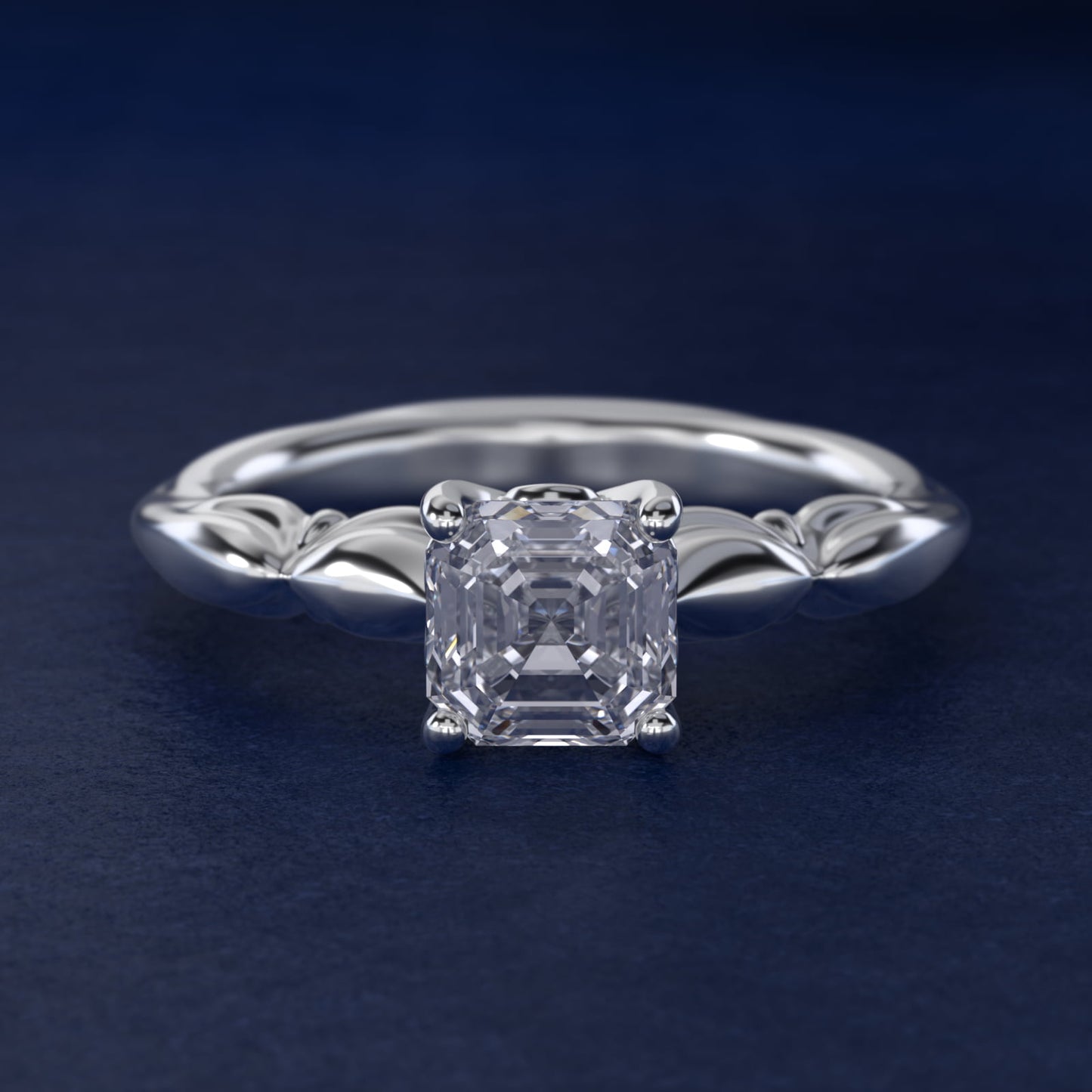 Engraved Solitaire Plus Diamond Engagement Ring in 14k White Gold - Asscher Center