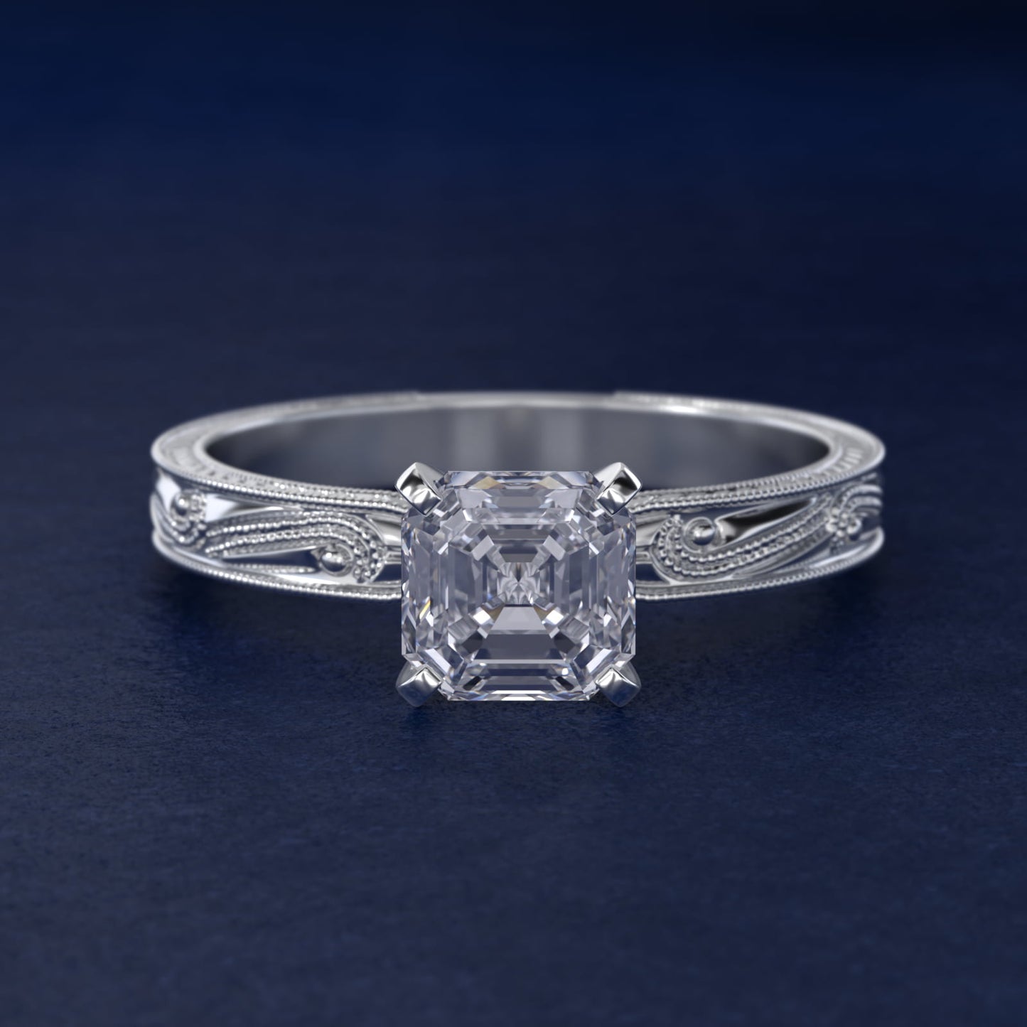 Engraved Solitaire Engagement Ring In 18k White Gold By James Allen - Asscher Center
