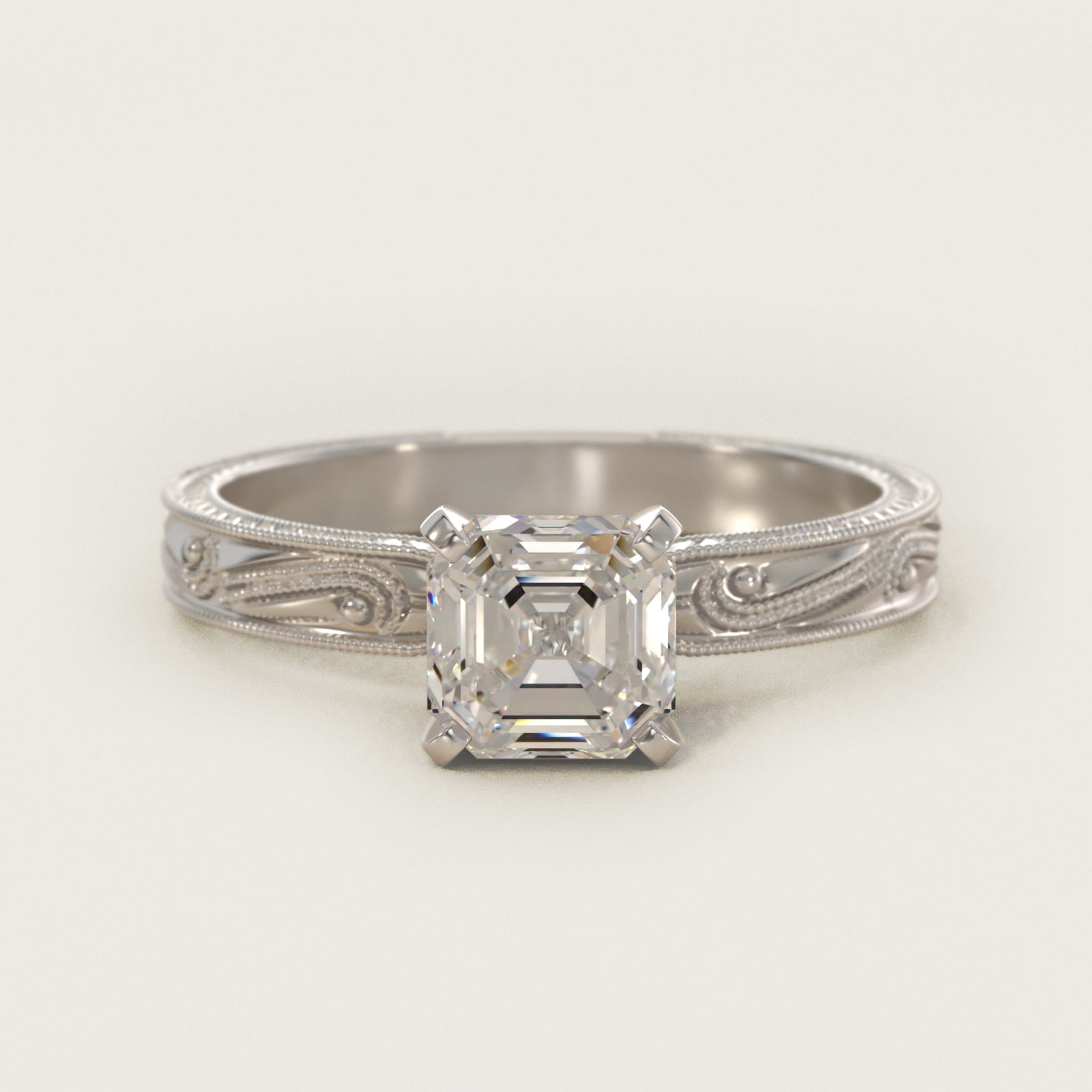 Engraved Solitaire Engagement Ring In 14K White Gold By James Allen - Asscher Center