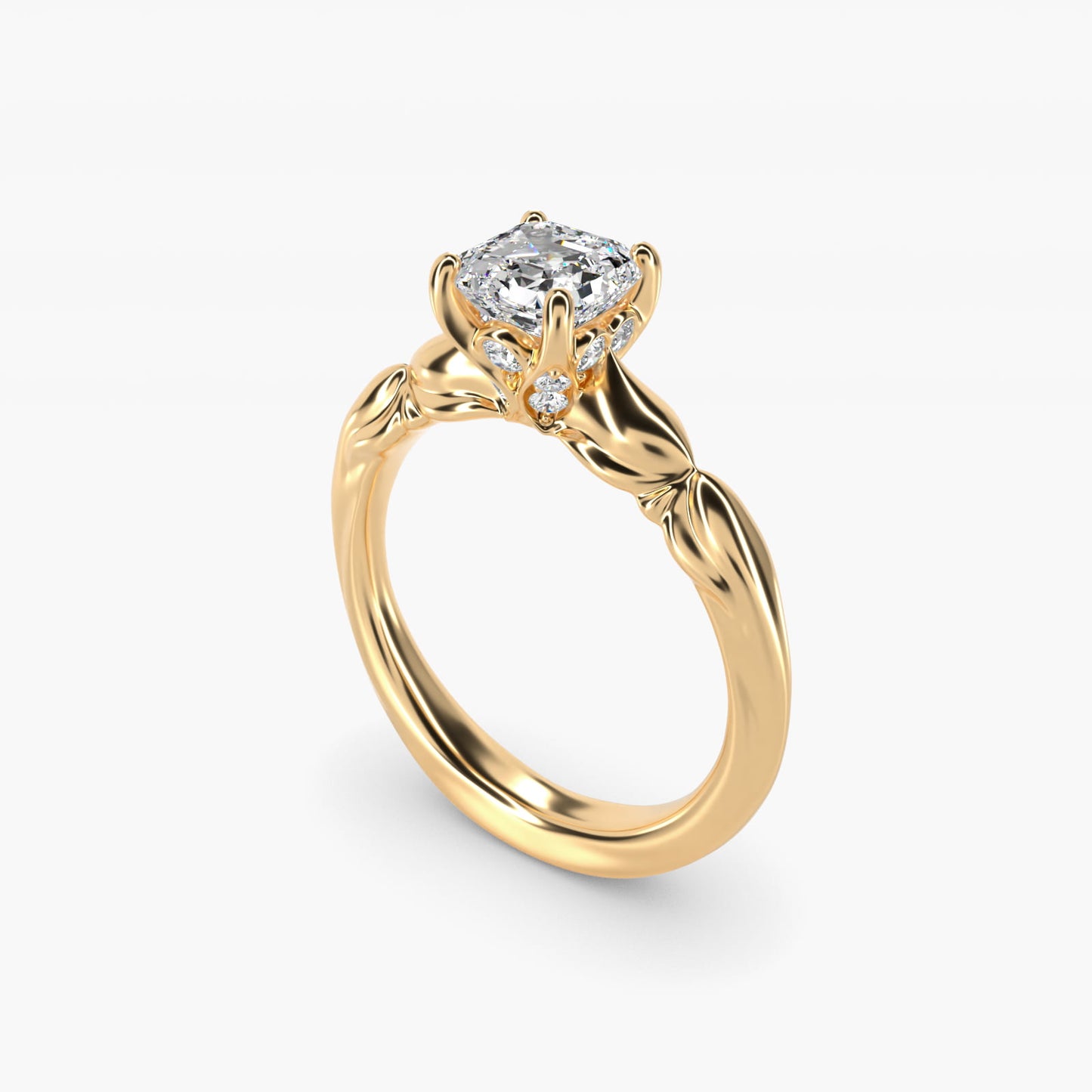 Engraved Solitaire Plus Diamond Engagement Ring in 18k Yellow Gold - Asscher Center