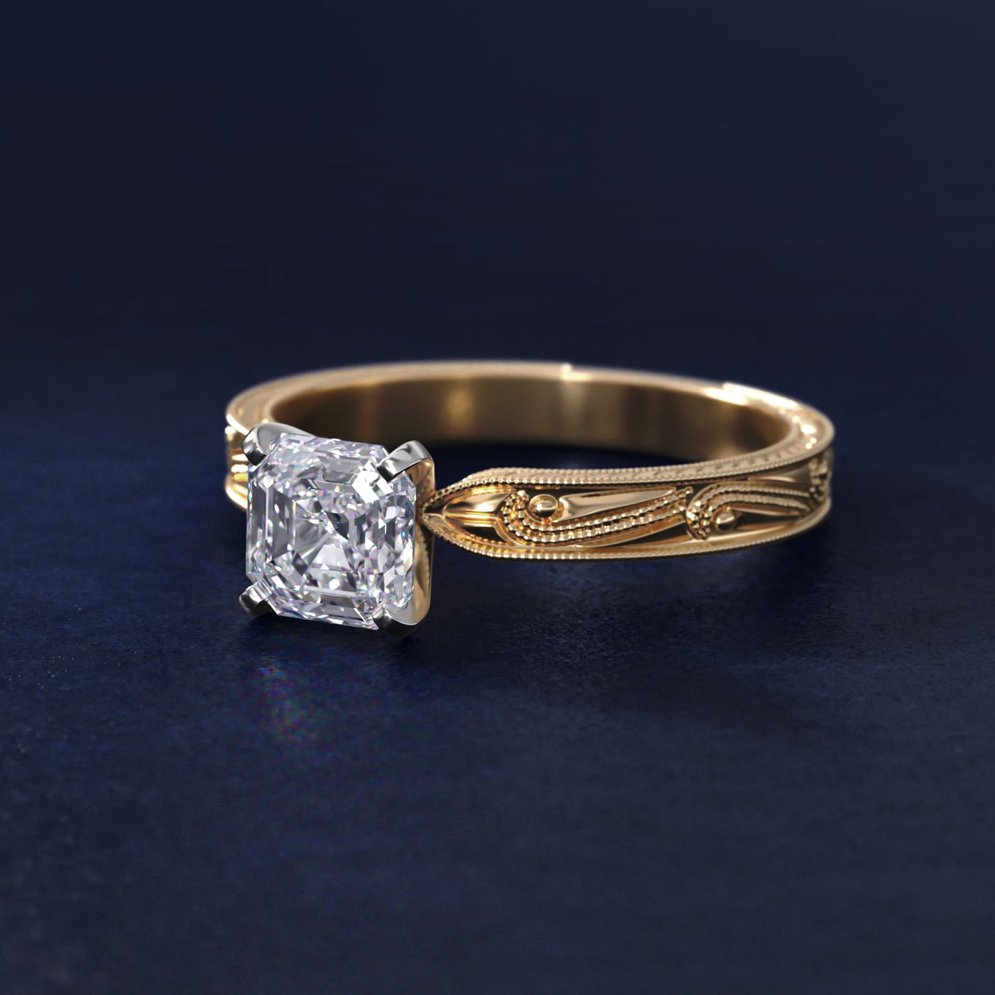 Engraved Solitaire Engagement Ring In 14K Yellow Gold By James Allen - Asscher Center