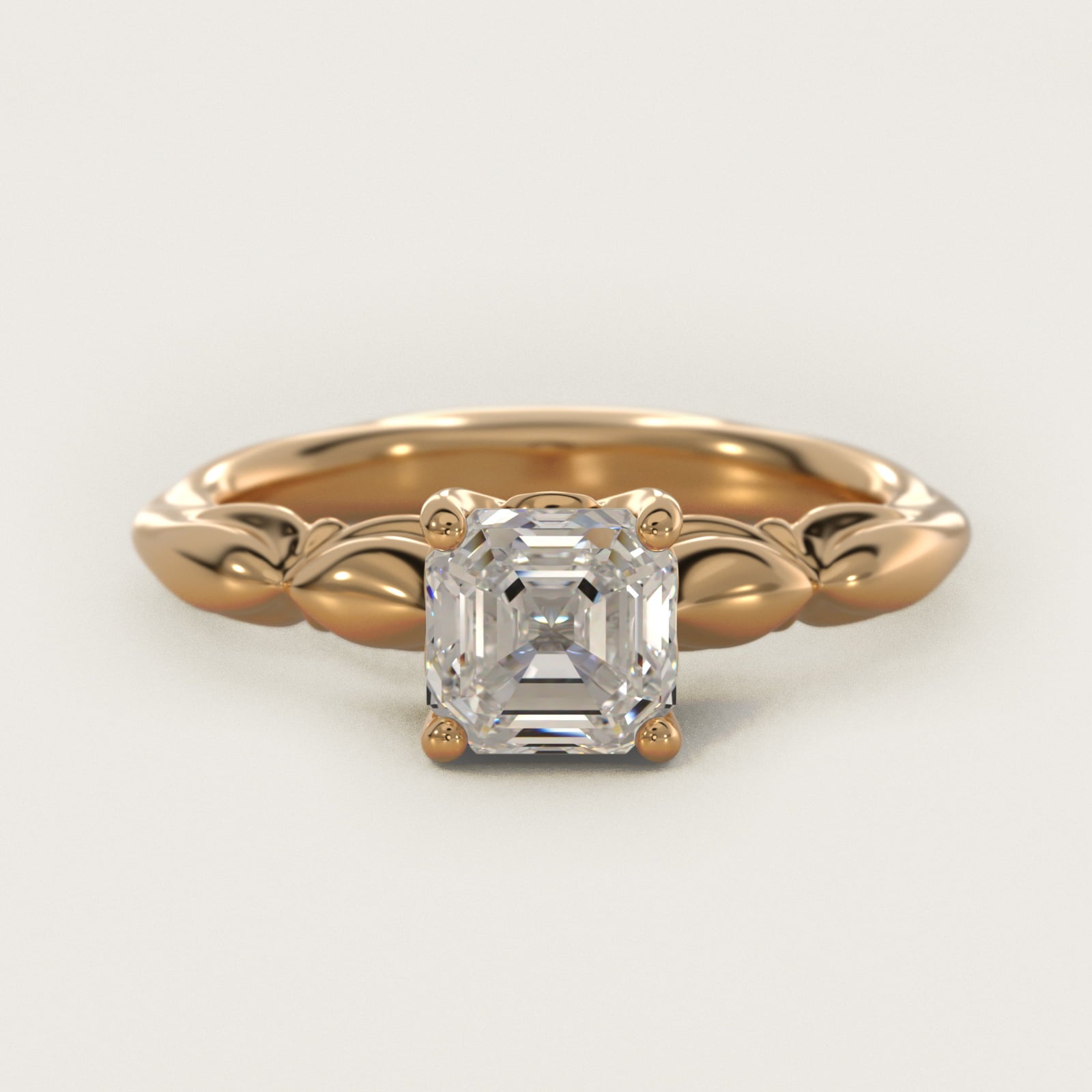 Engraved Solitaire Plus Diamond Engagement Ring in 18k Yellow Gold - Asscher Center