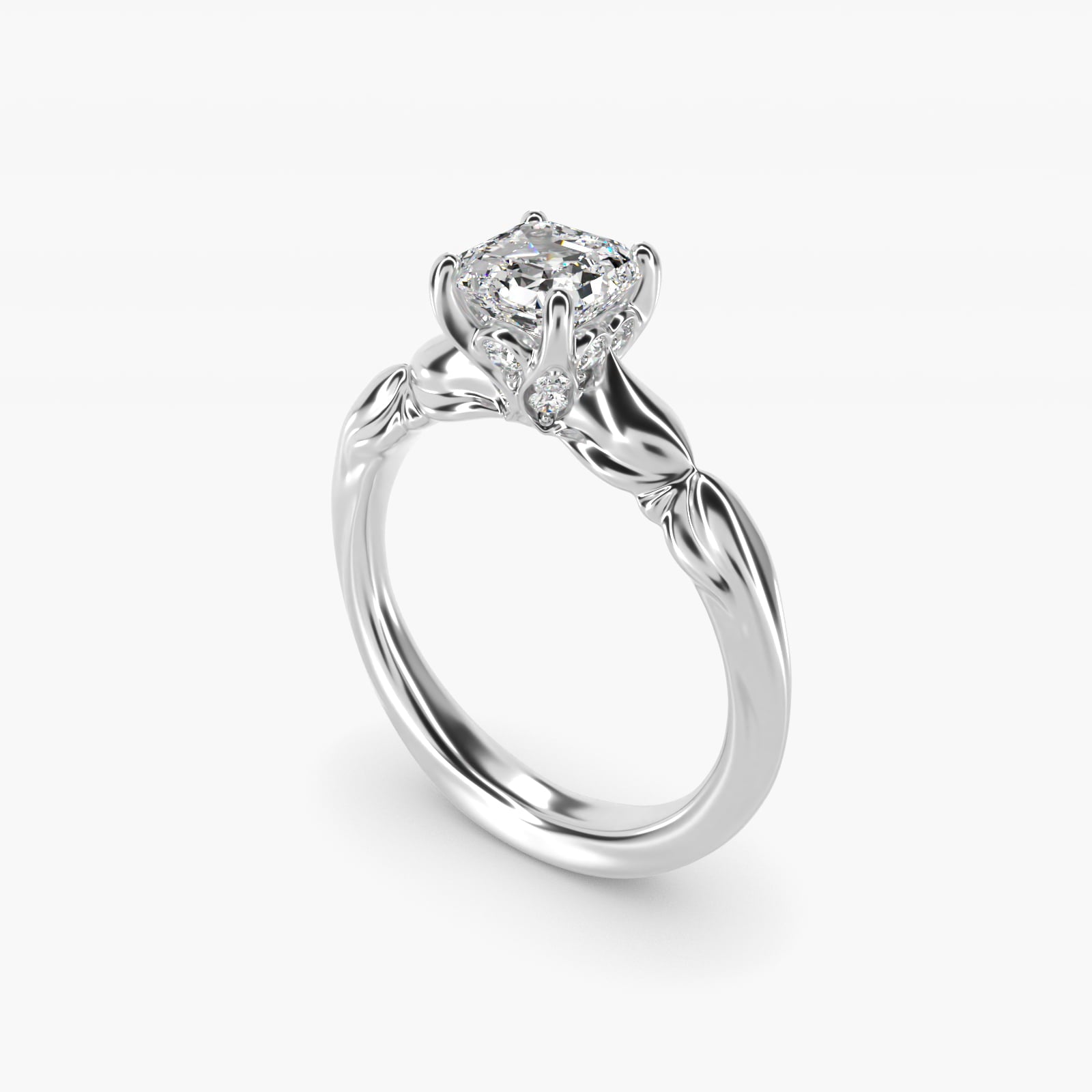 Engraved Solitaire Plus Diamond Engagement Ring in Platinum - Asscher Center
