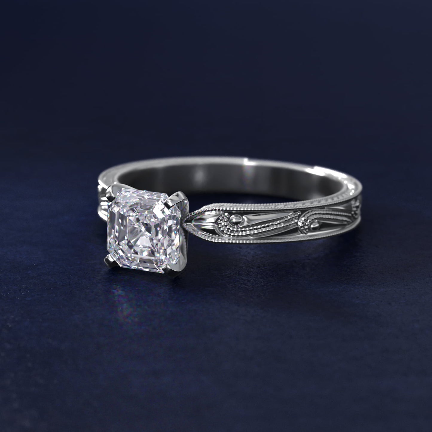 Engraved Solitaire Engagement Ring In Platinum By James Allen - Asscher Center