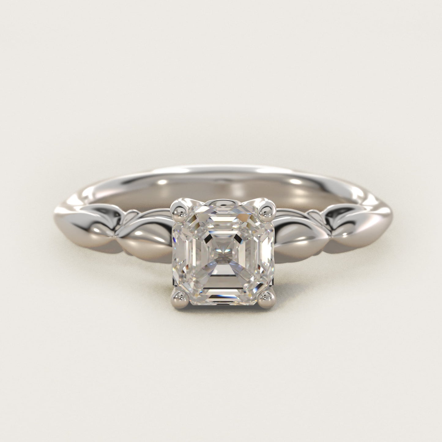 Engraved Solitaire Plus Diamond Engagement Ring in Platinum - Asscher Center