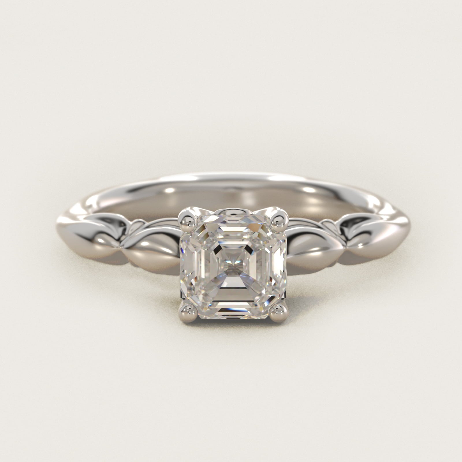 Engraved Solitaire Plus Diamond Engagement Ring in Platinum - Asscher Center