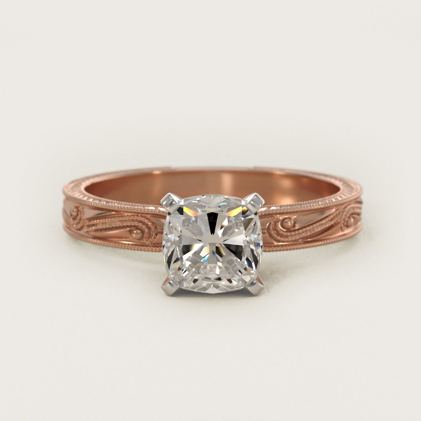 Engraved Solitaire Engagement Ring In 14K Rose Gold By James Allen - Cushion Center