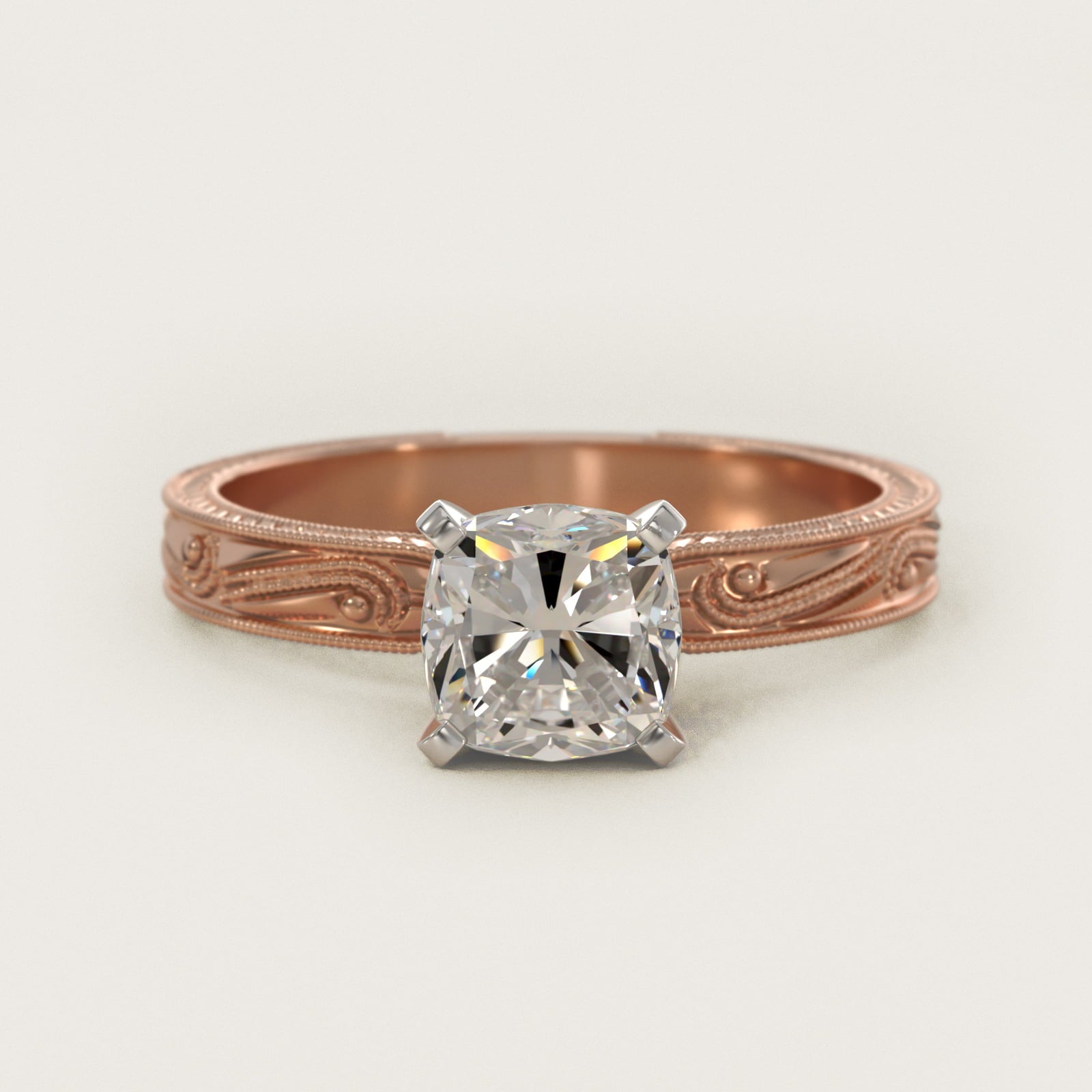Engraved Solitaire Engagement Ring In 18k Rose Gold By James Allen - Cushion Center