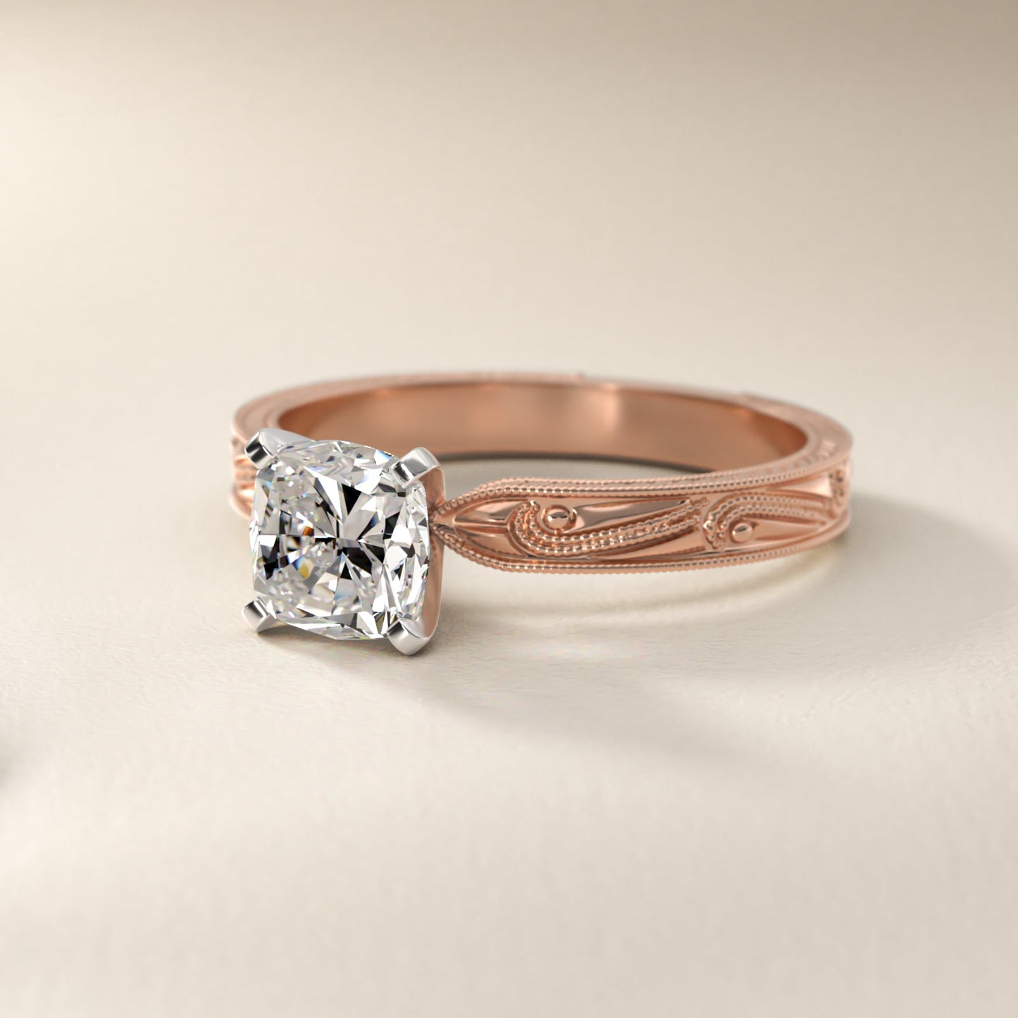 Engraved Solitaire Engagement Ring In 14K Rose Gold By James Allen - Cushion Center