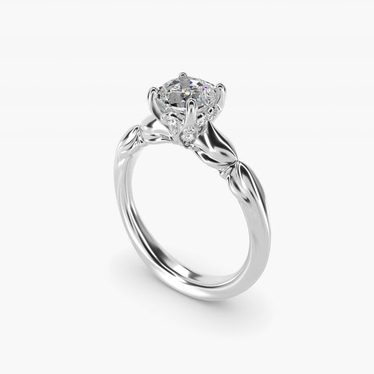 Engraved Solitaire Plus Diamond Engagement Ring in 14k White Gold - Cushion Center