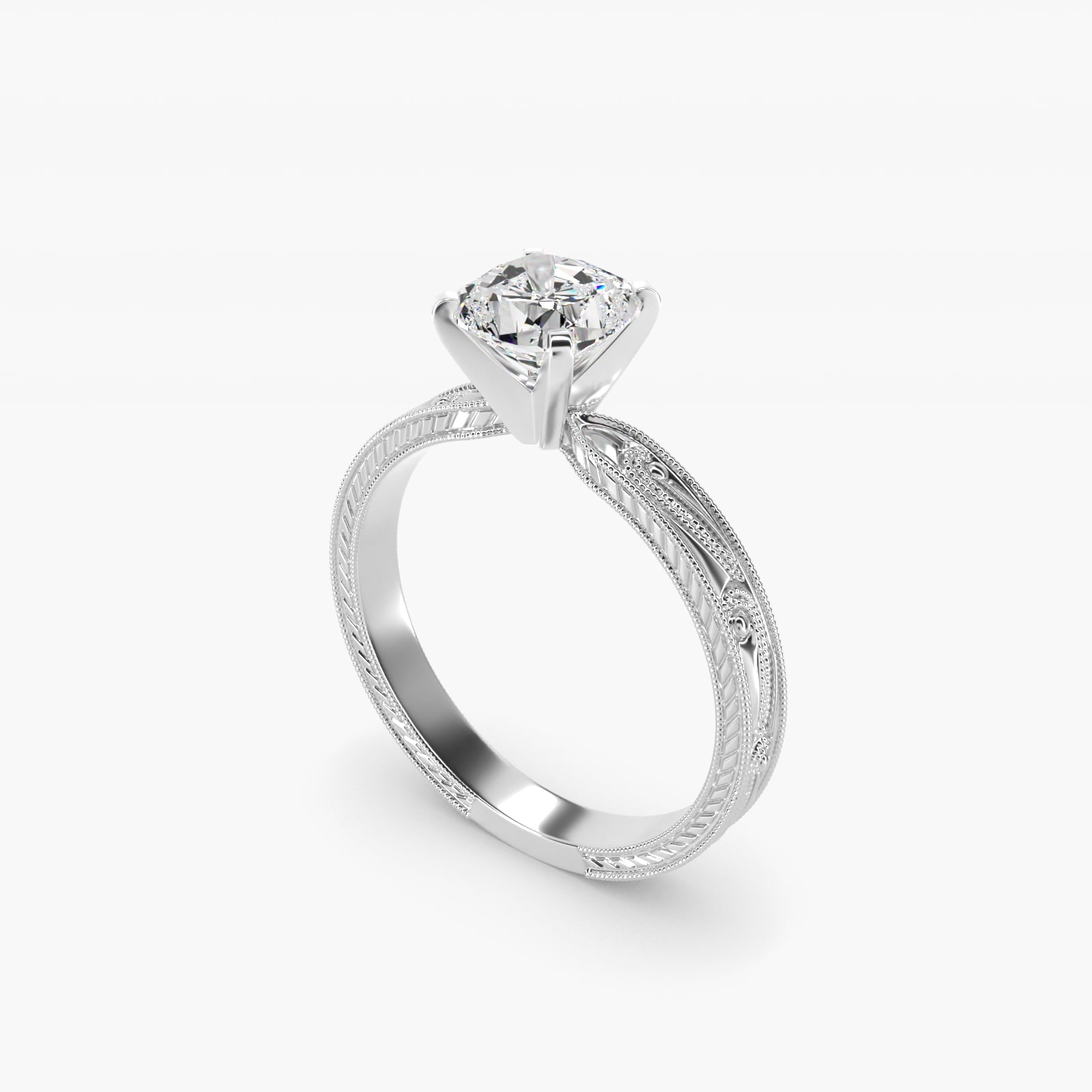 Engraved Solitaire Engagement Ring In 18k White Gold By James Allen - Cushion Center