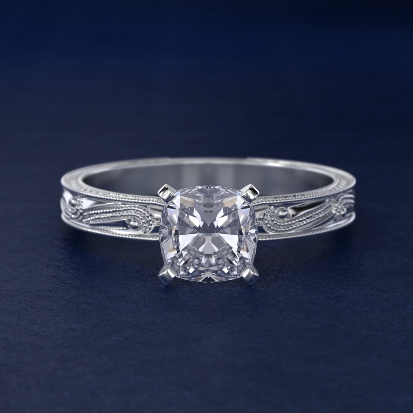 Engraved Solitaire Engagement Ring In 14K White Gold By James Allen - Cushion Center