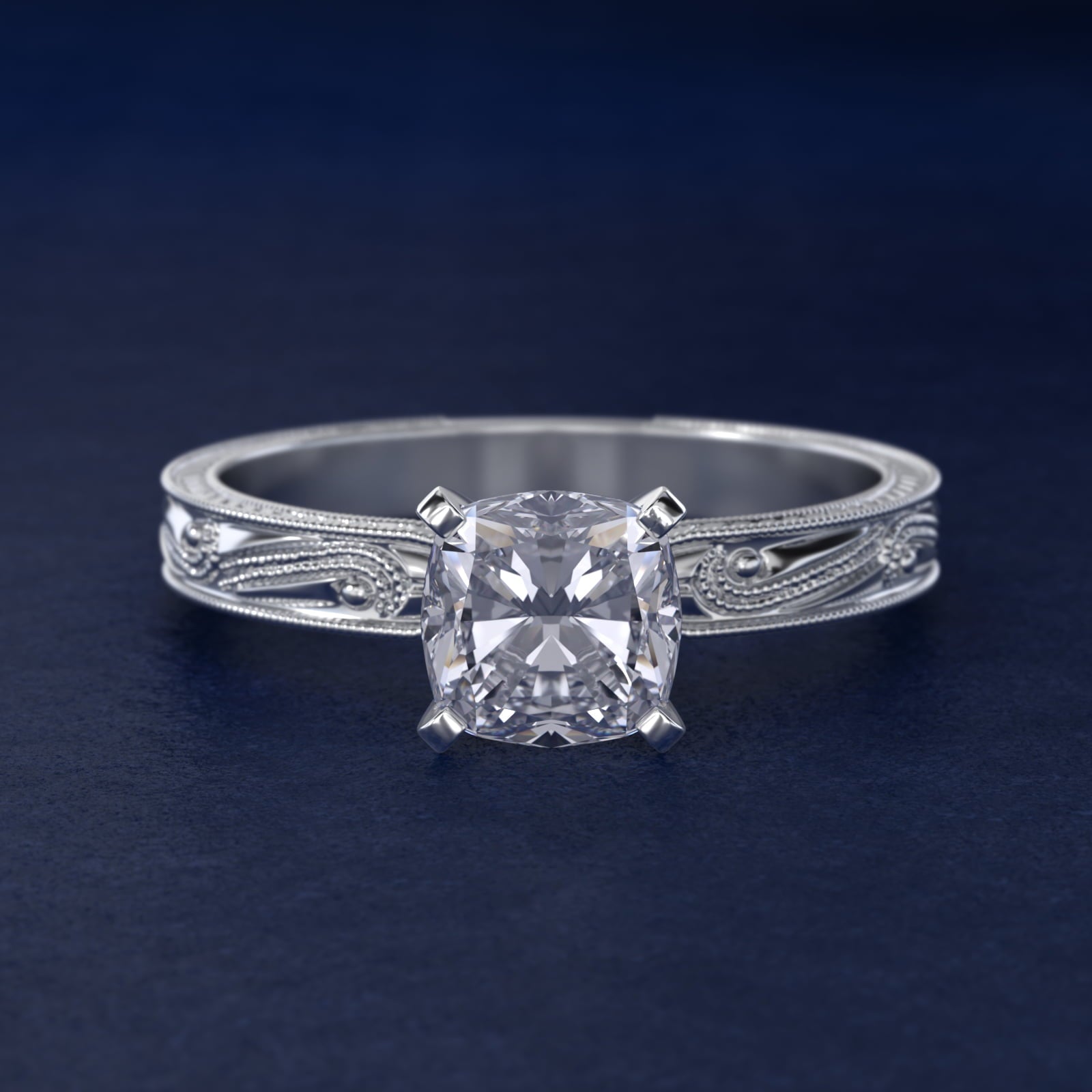 Engraved Solitaire Engagement Ring In 18k White Gold By James Allen - Cushion Center