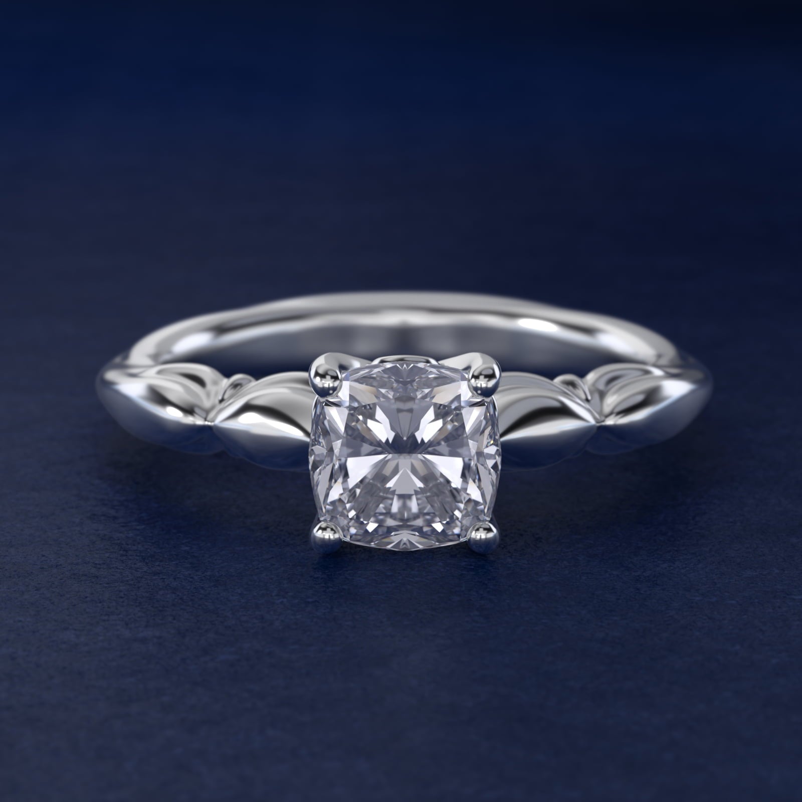 Engraved Solitaire Plus Diamond Engagement Ring in 14k White Gold - Cushion Center
