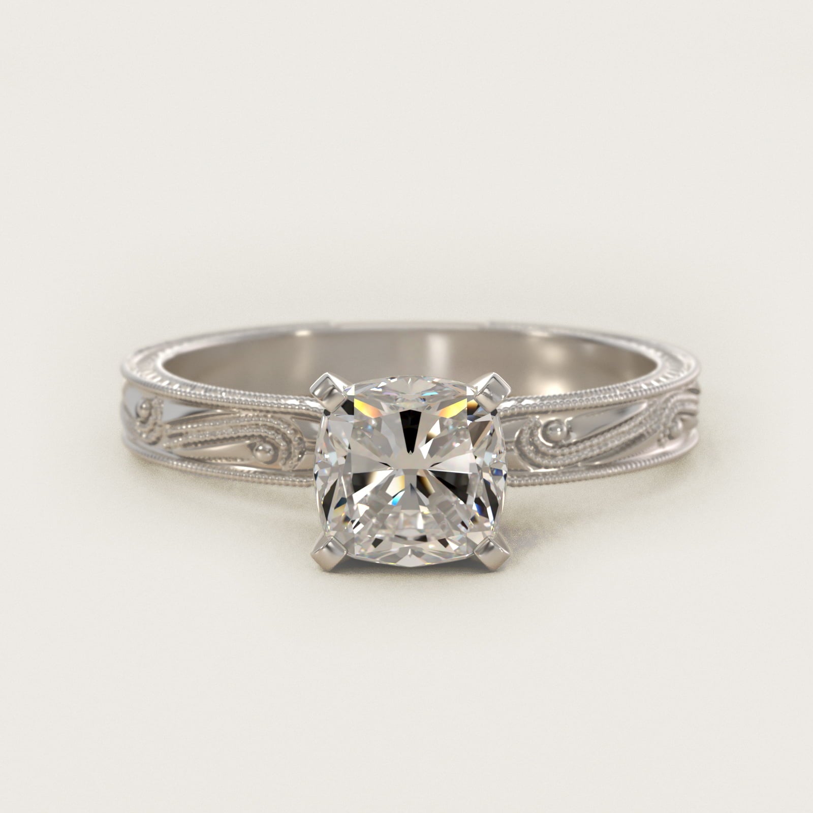 Engraved Solitaire Engagement Ring In 14K White Gold By James Allen - Cushion Center