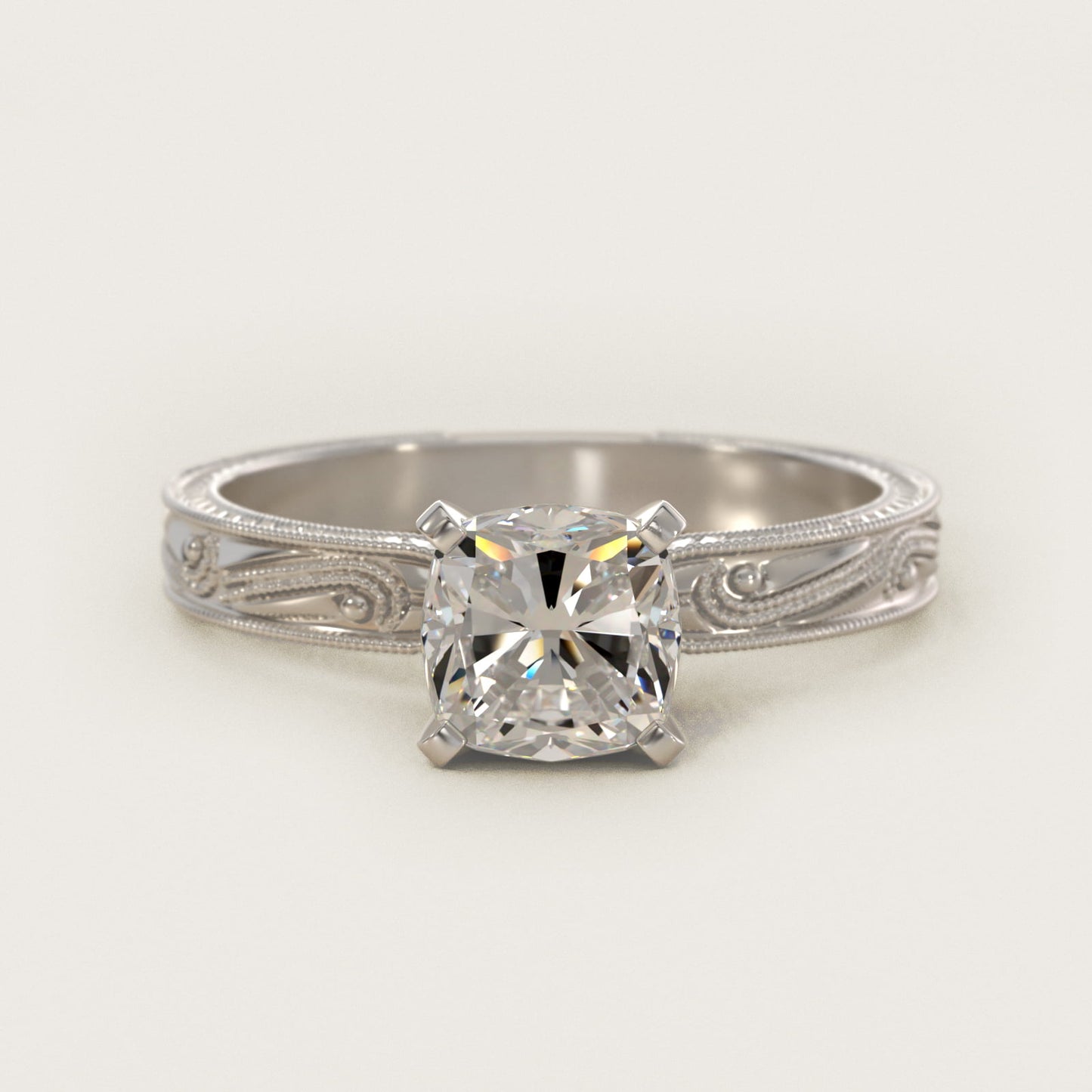 Engraved Solitaire Engagement Ring In 18k White Gold By James Allen - Cushion Center