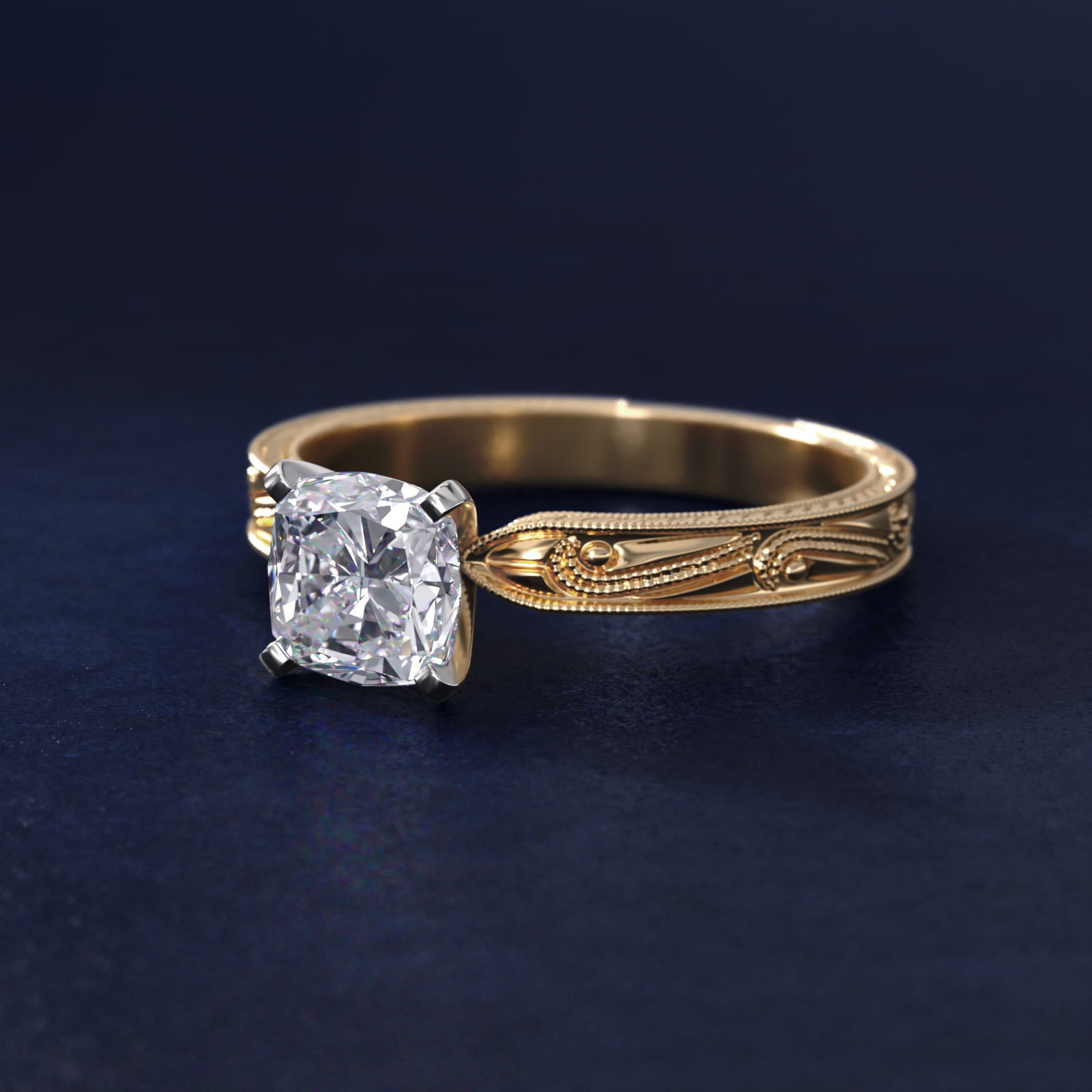 Engraved Solitaire Engagement Ring In 14K Yellow Gold By James Allen - Cushion Center