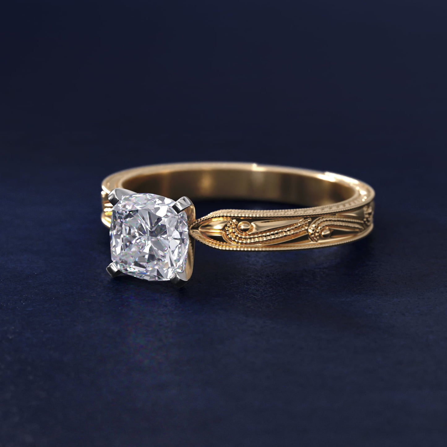 Engraved Solitaire Engagement Ring In 18k Yellow Gold By James Allen - Cushion Center